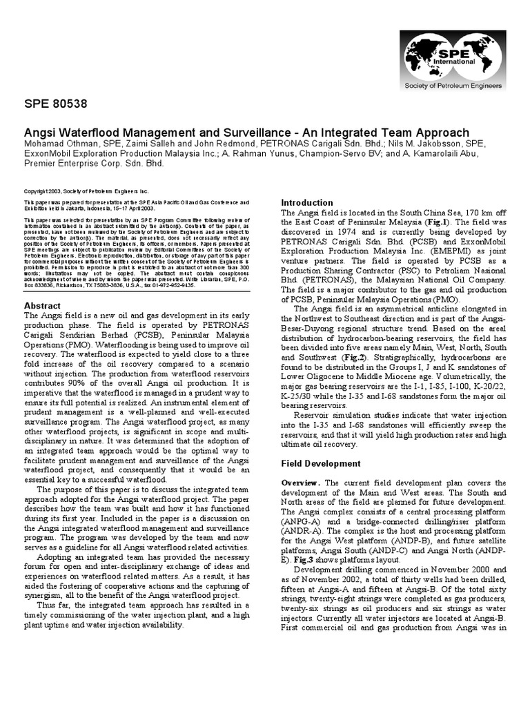 Angsi Waterflood Surveillance | PDF | Petroleum Reservoir | Water
