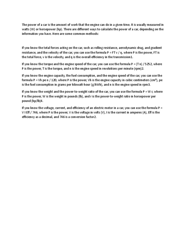How To Calculate Power of A Car PDF