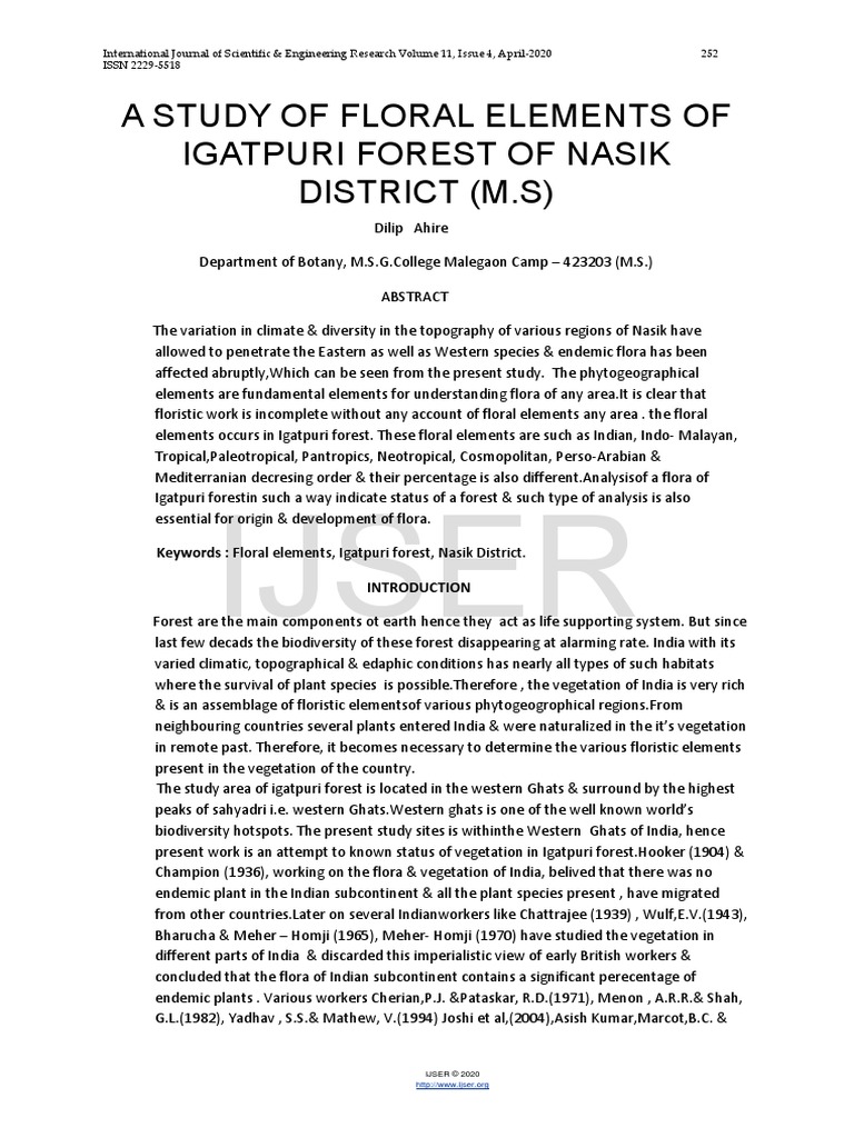 A Study of Floral Elements of Igatpuri Forest of Nasik District MS