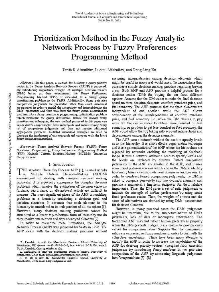 Fuzzy Group Prioritization in FANP | PDF