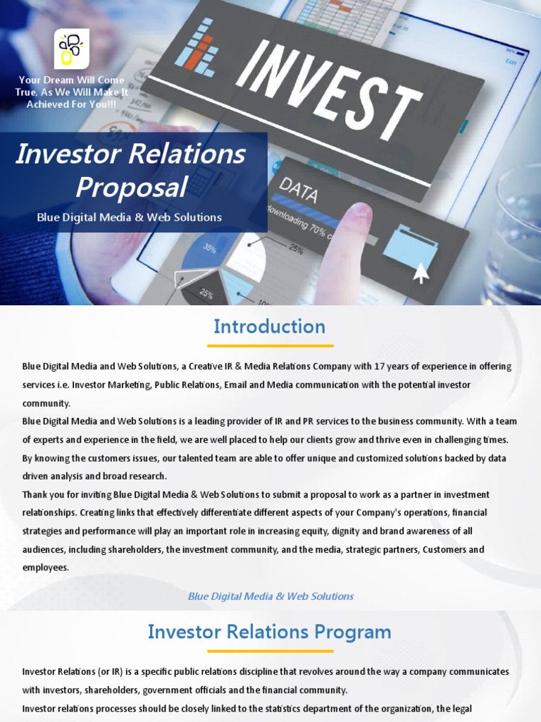 Investor Relations Proposal Overview | PDF | Stocks | Securities (Finance)