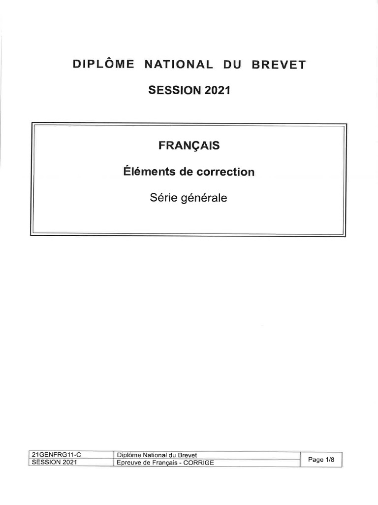 Sujet Brevet 2021 Français Corrigé Corrige DNB Francais 2021 | PDF