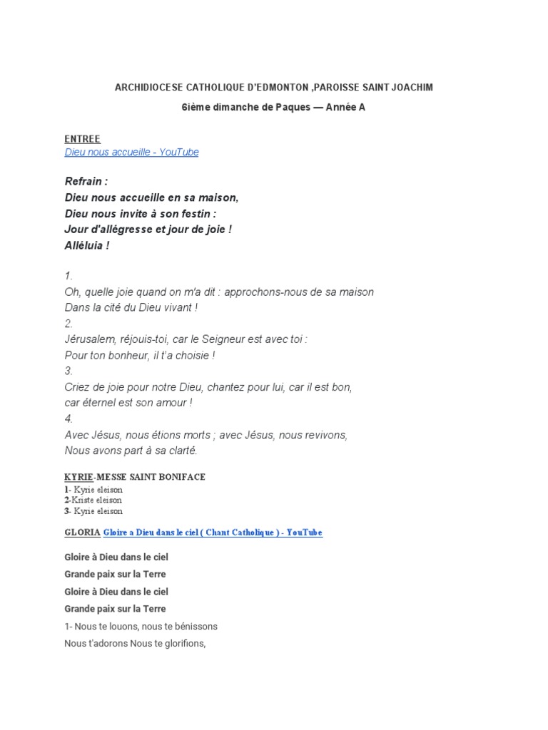 Célébration du 6e Dimanche de Pâques | PDF | Contenu de la Bible ...