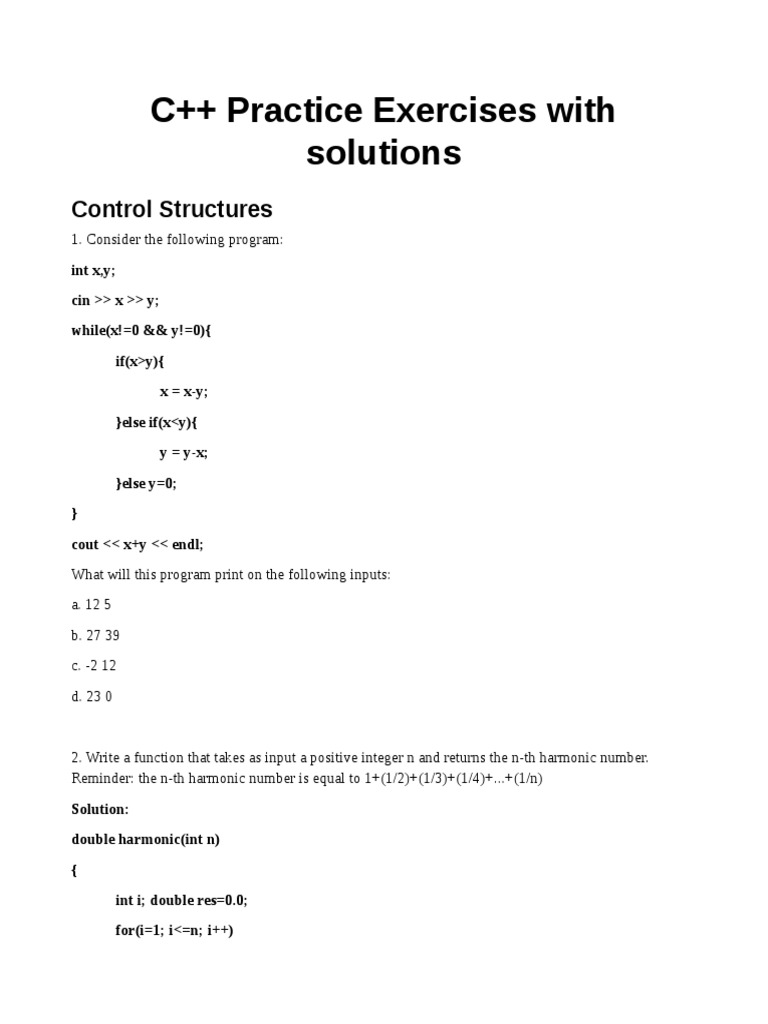 C++ Control Structures Exercises | PDF | Pointer (Computer Programming ...