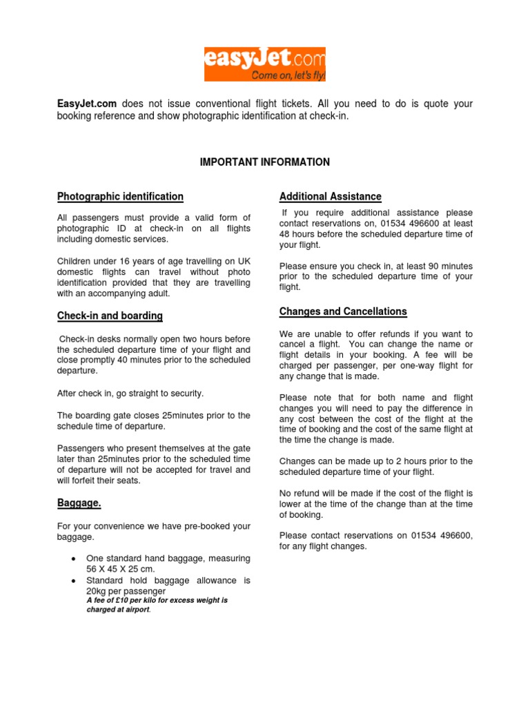Easyjet Information PDF