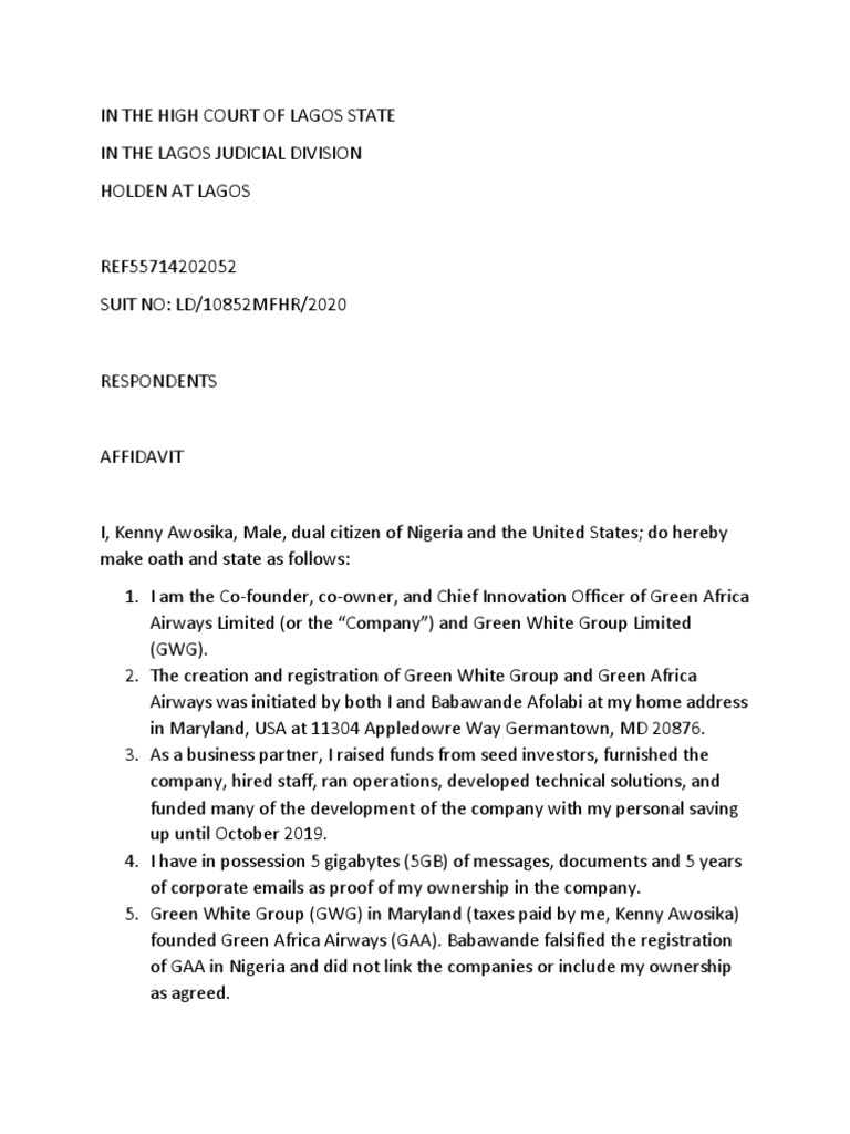 Lagos High Court Affidavit Submission | PDF