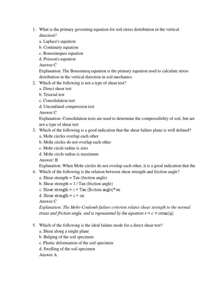 Soil Mechanics Exam Questions & Answers | PDF | Strength Of Materials ...