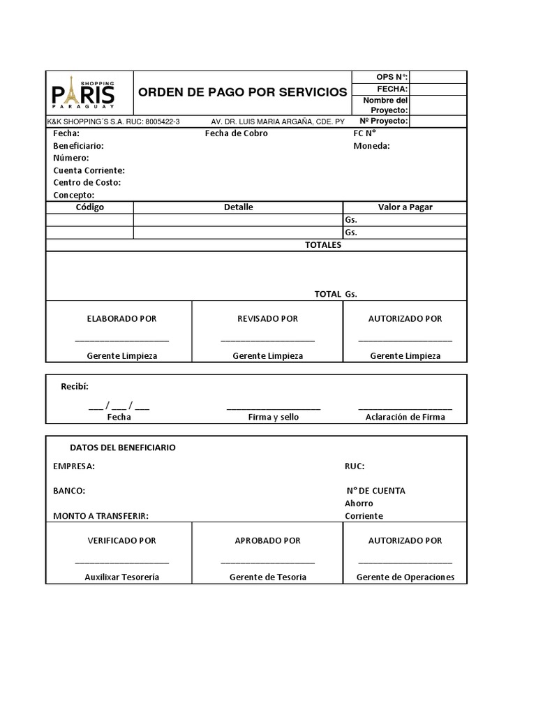 Modelo de Orden de Pago Por Servicios | PDF | Finanzas y administración ...