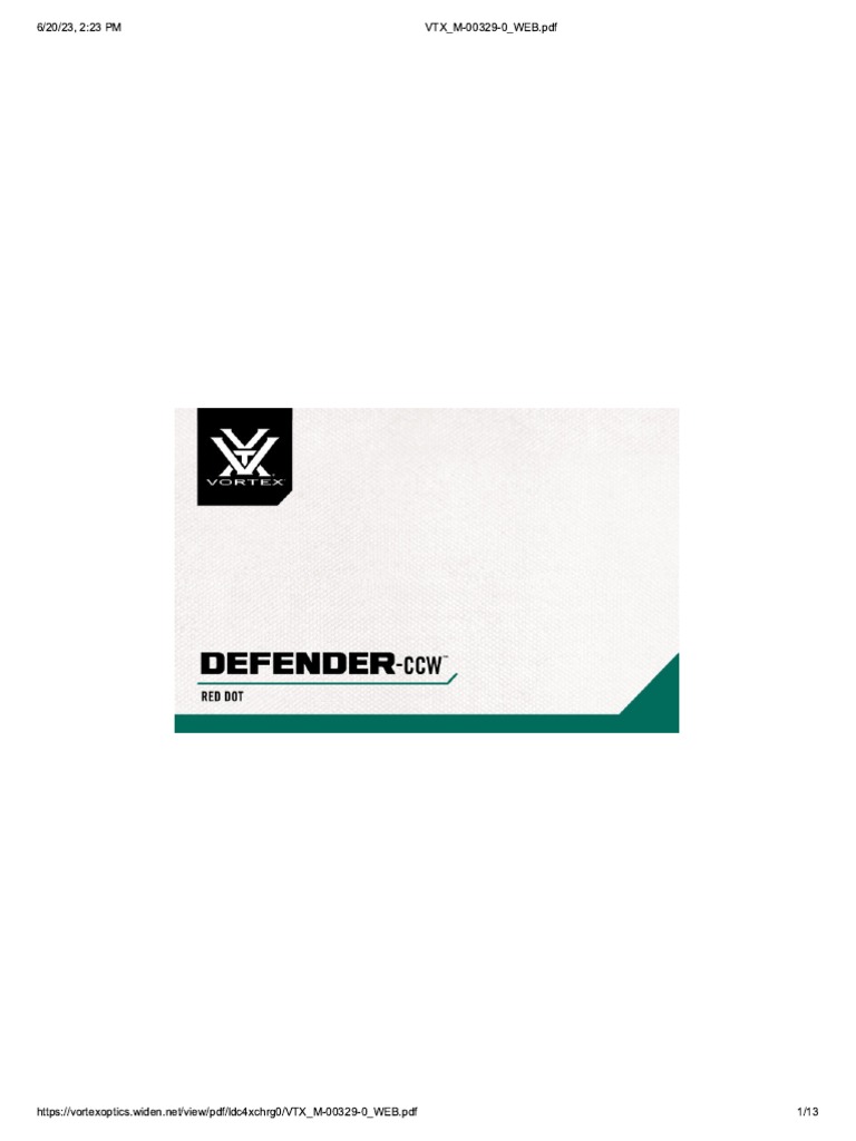 Vortex Defender CCW Manual Guide | PDF