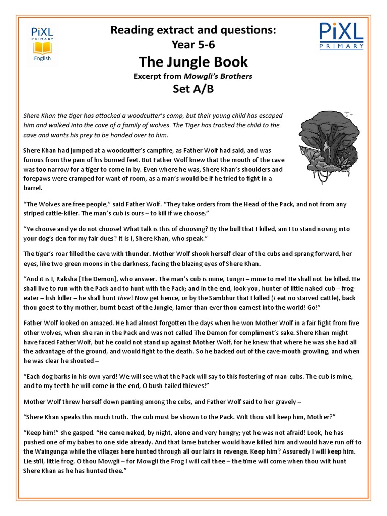 Year Reading Extract and Questions The Jungle Book PDF Shere Khan