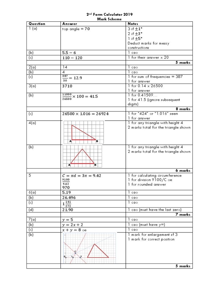 2nd Form Calc 2019 MS | PDF | Mathematical Objects | Elementary Geometry