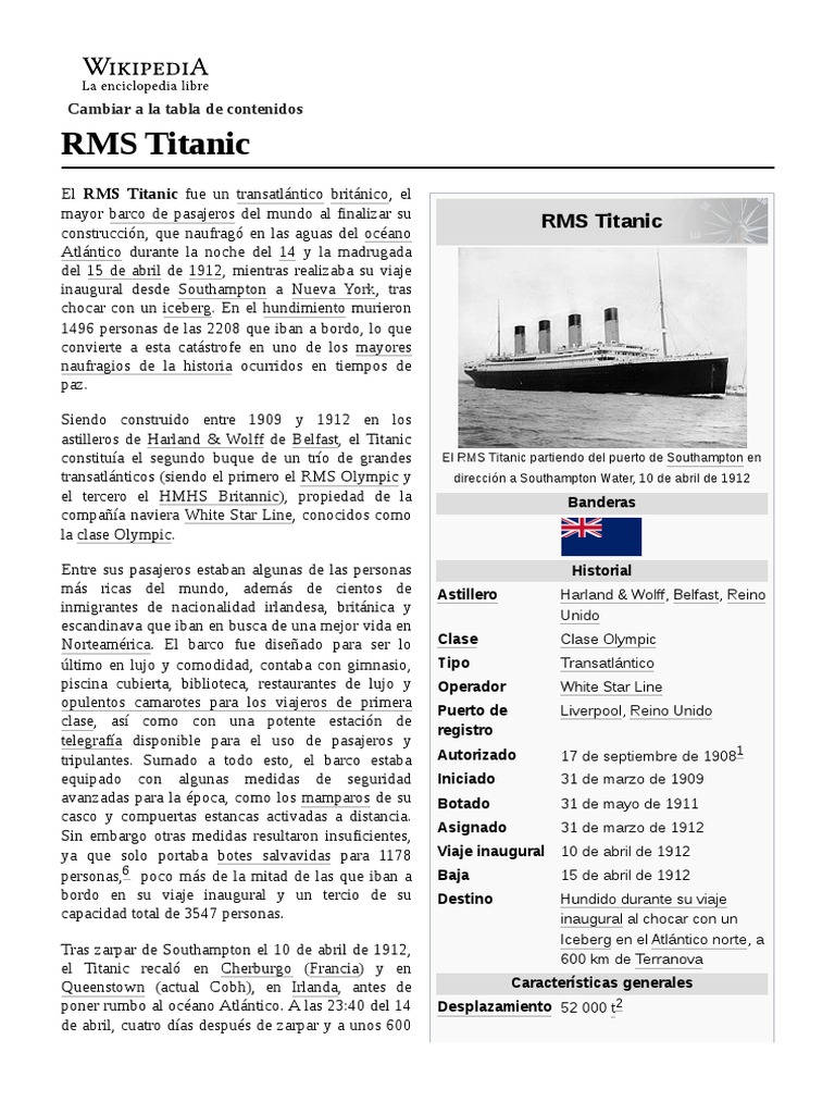 Titanic p1 | PDF | línea Estrella Blanca | Transatlánticos