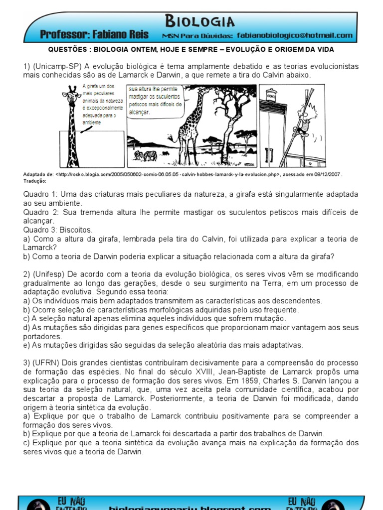 Questões Comentadas de Evolução | PDF | Seleção natural | Evolução