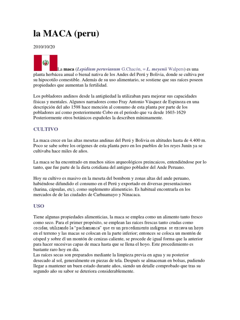 La MACA | PDF | Comida y bebida | Plantas