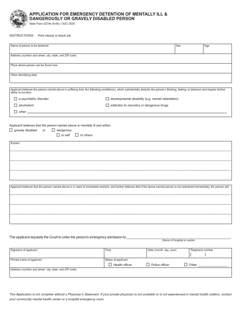 Indiana emergency detention order pdf mental disorder psychiatry