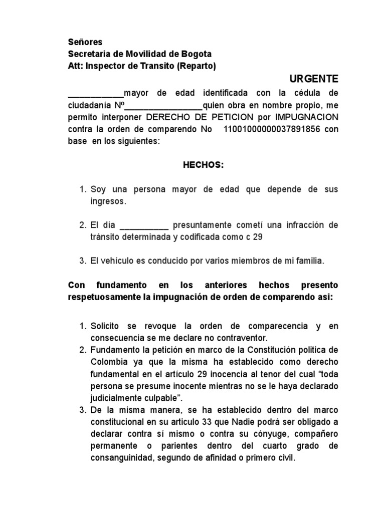 Modelo Impugnación comparendo PDF
