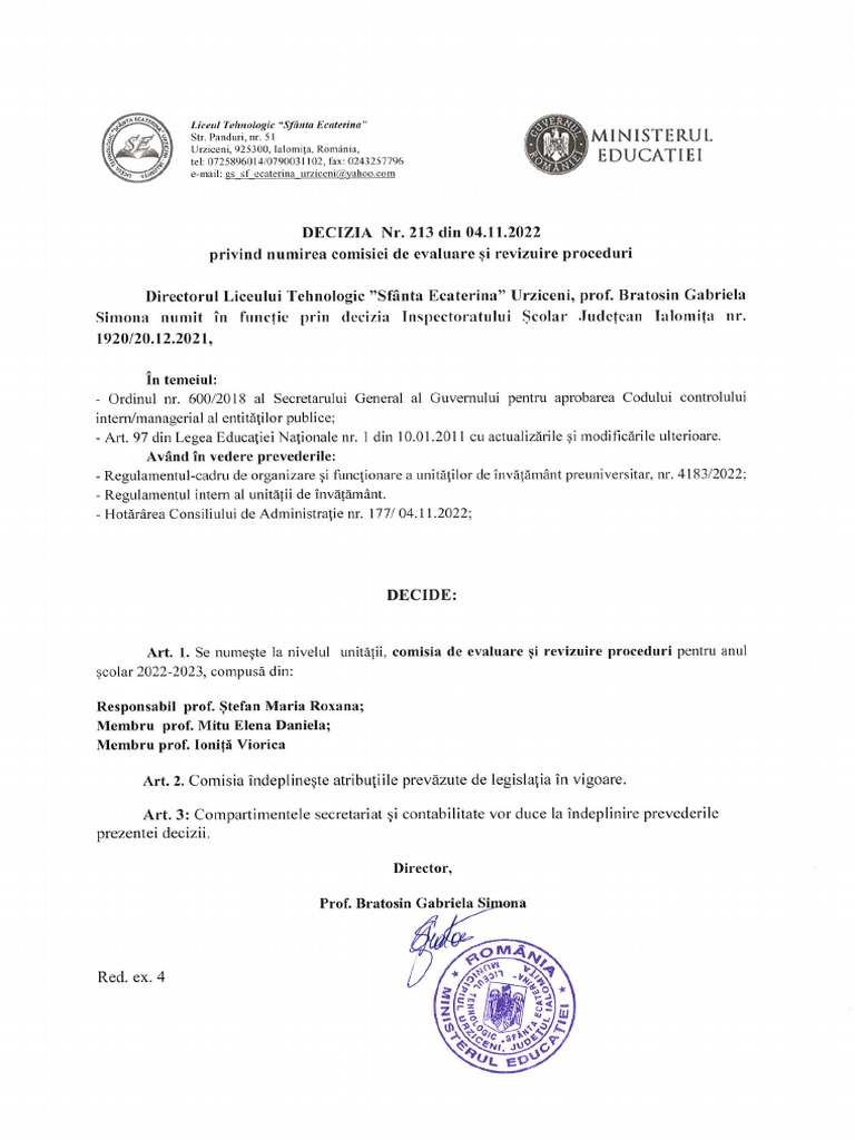 1 decizie comisie revizuire proceduri pdf