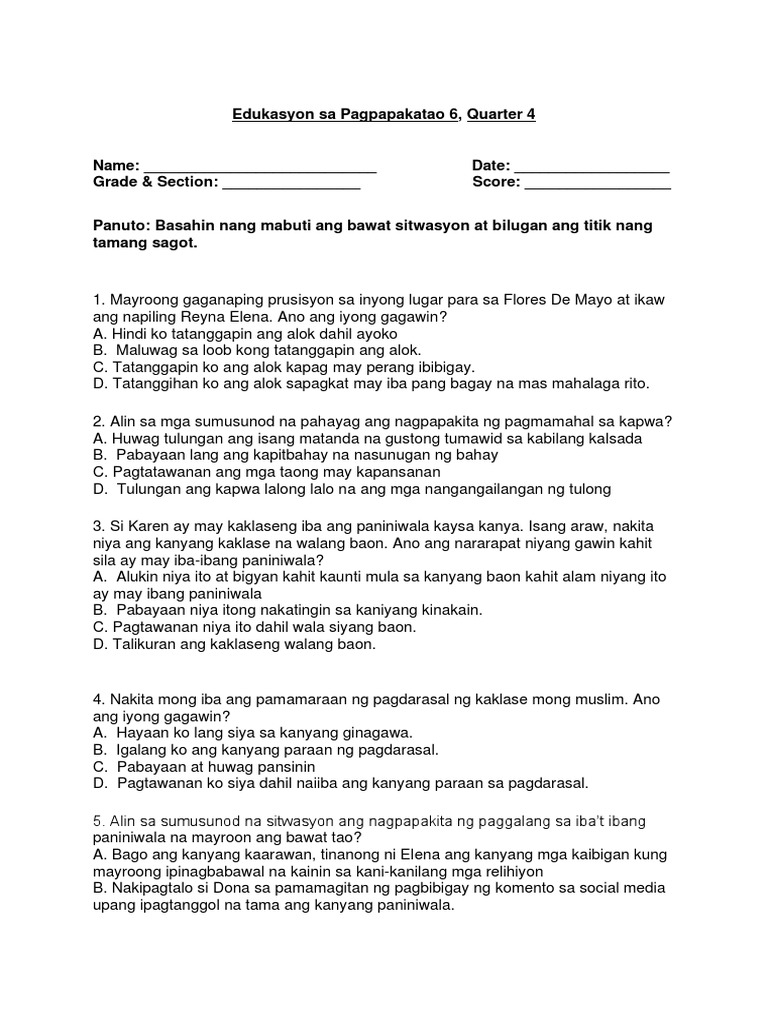 Esp 6 Fourth Periodical Test Pdf