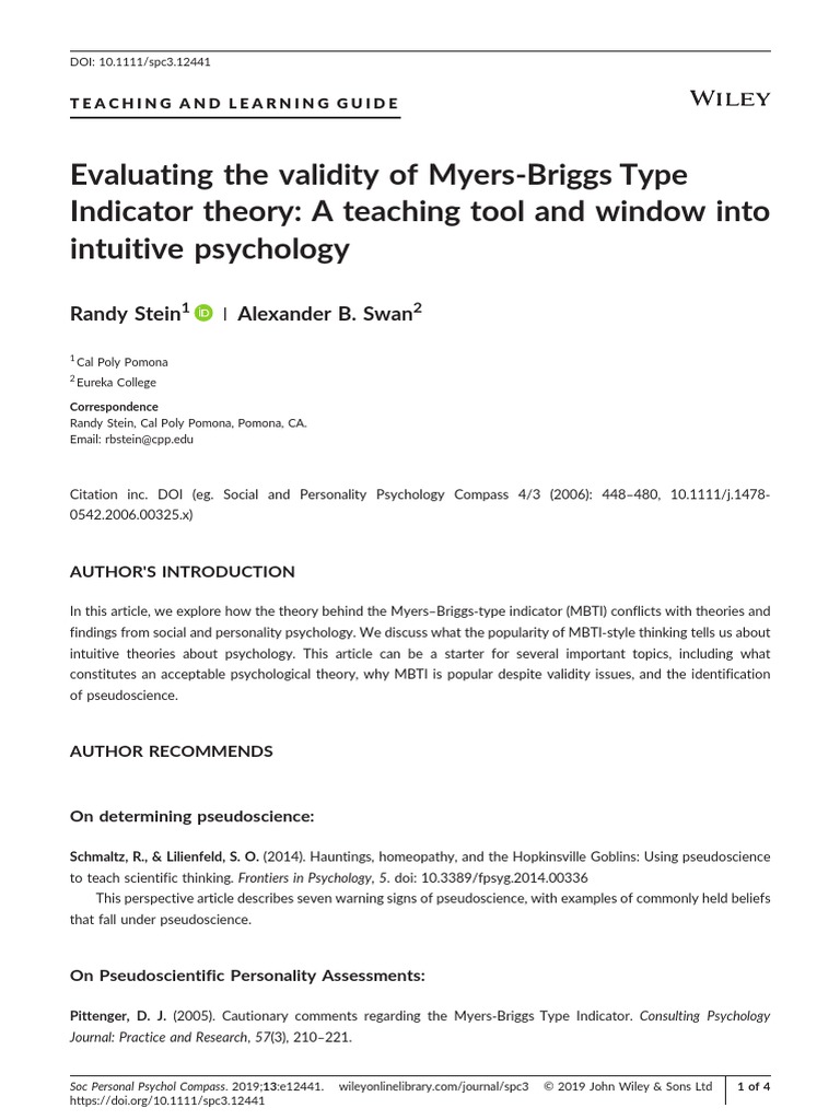 Social Personality Psych - 2019 - Stein - Evaluating The Validity of ...