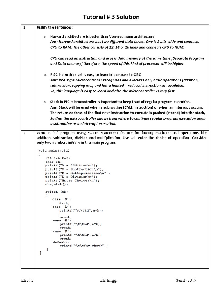 Tutorial-3 Solution | PDF | Central Processing Unit | Microcontroller