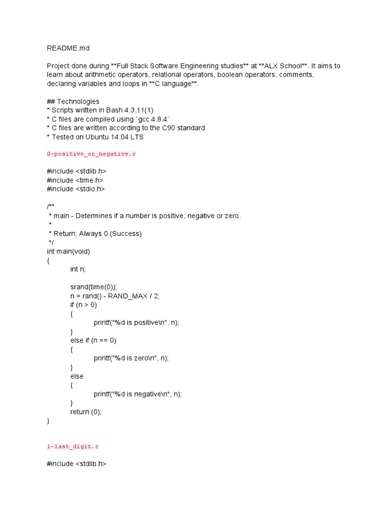 0x01. C - Variables, If, Else, While | PDF | C (Programming Language ...
