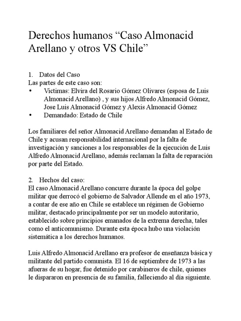 Caso Almonacid Arellano VS CHILE PDF Convenio europeo de derechos humanos Pena capital