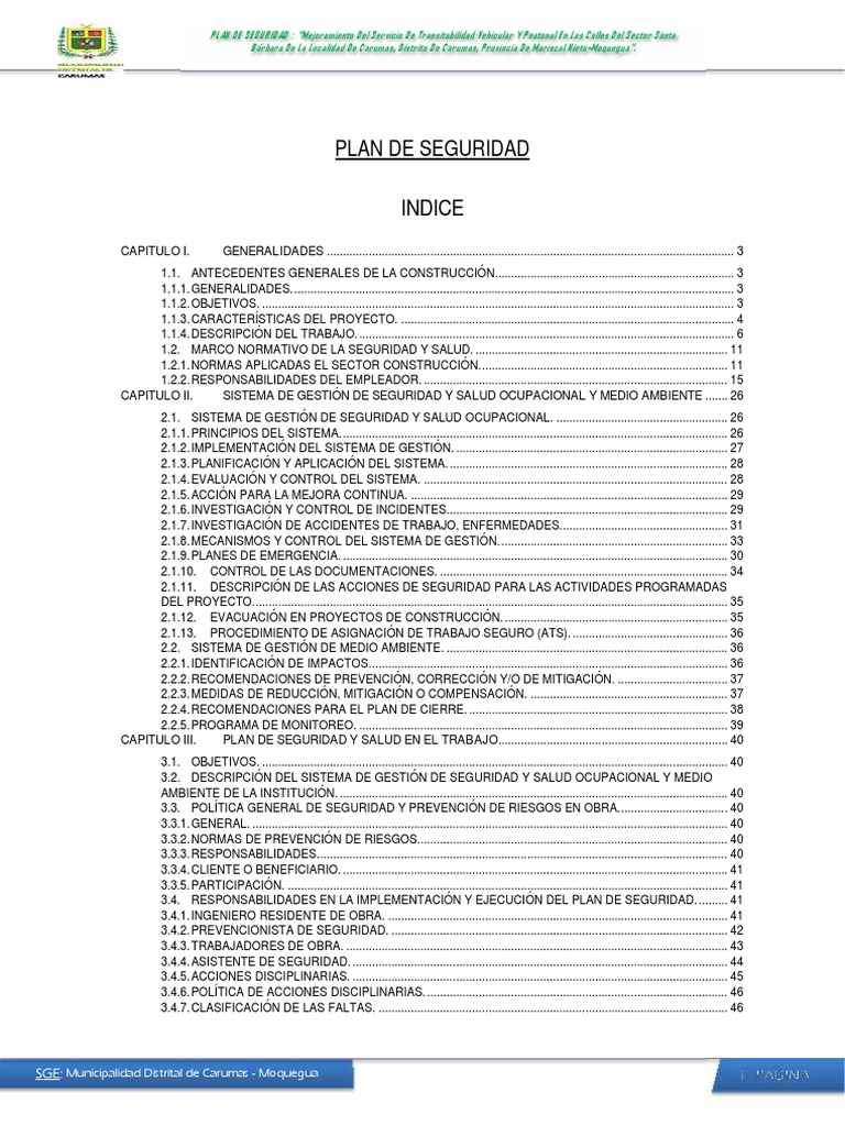 Plan de Seguridad en Carumas, Moquegua | PDF | Seguridad y salud ...