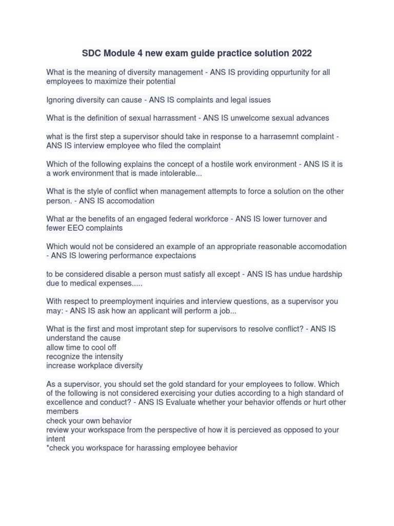 SDC Module 4 New Exam Guide Practice Solution 2022 | PDF | Employment ...