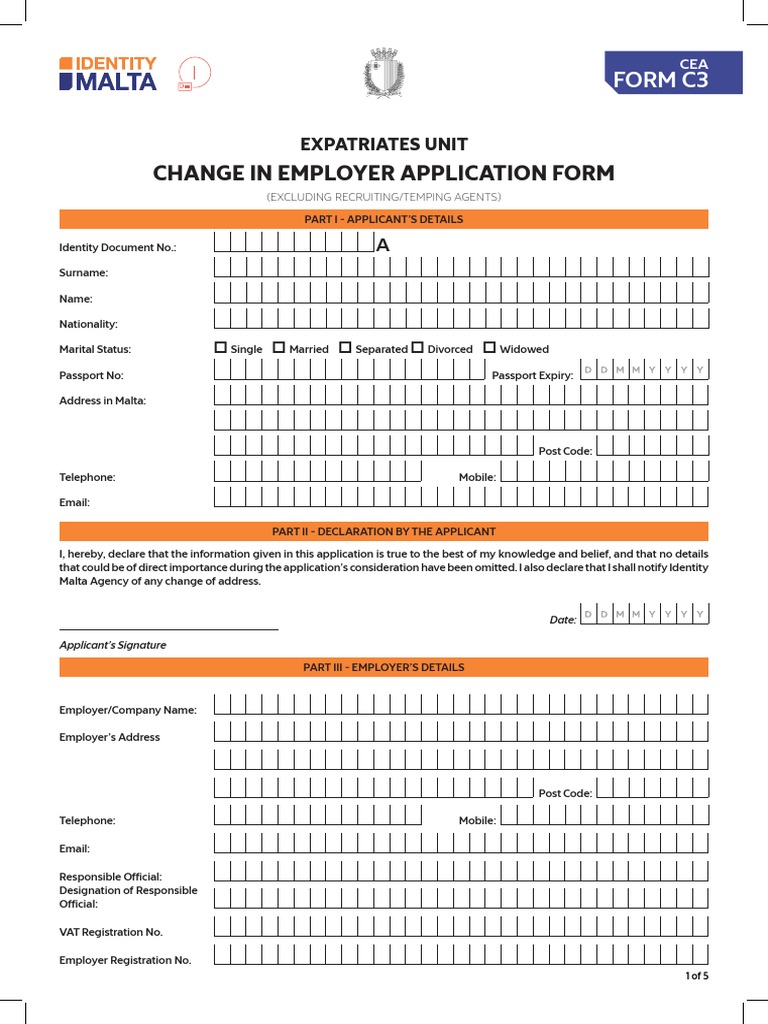 CEA Form C3: Change of Employer Guide | PDF | Identity Document | Lease