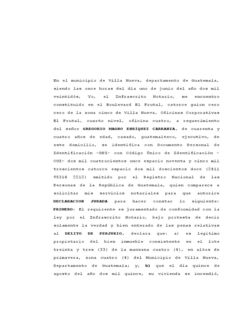 Declaración Jurada de Propiedad en Villa Nueva | PDF | Guatemala | Ley ...