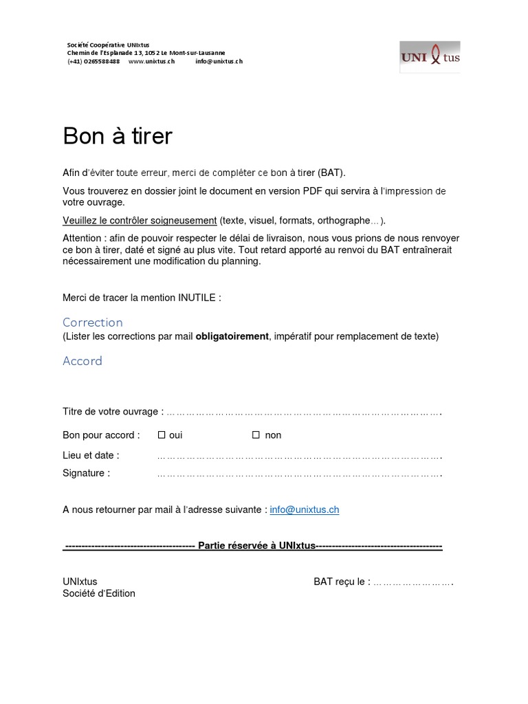 Bon à Tirer : Modèle et Instructions | PDF