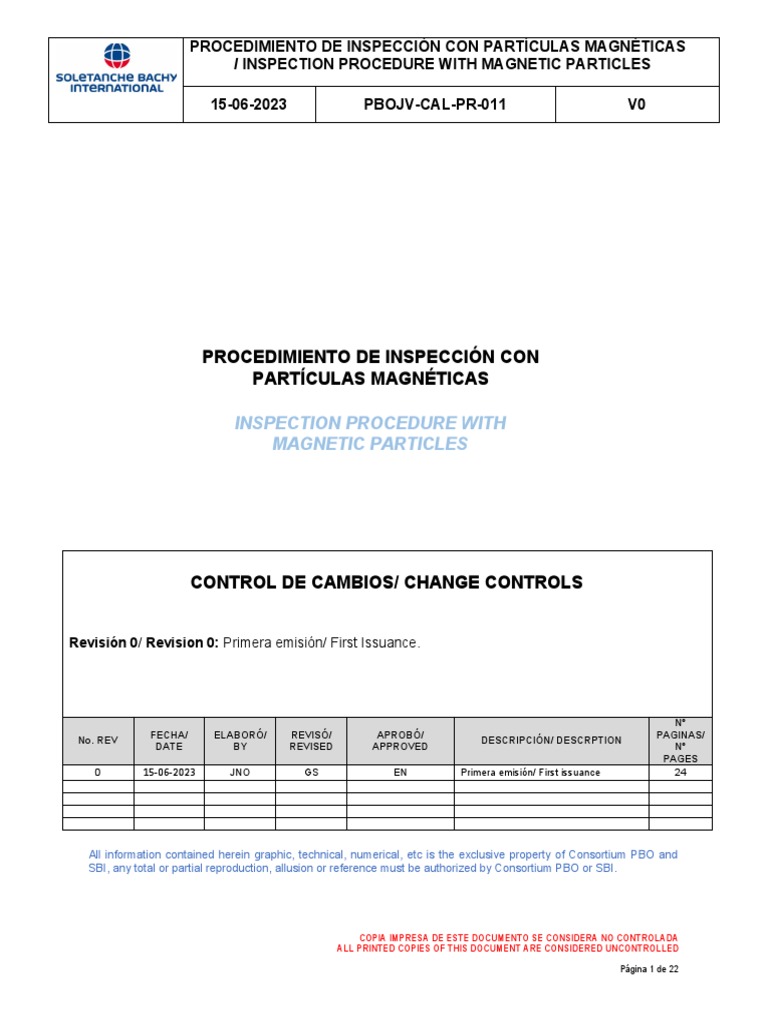 Pbojv-Cal-Pr-011 Inspection Procedure With Magnetic Particles | PDF ...