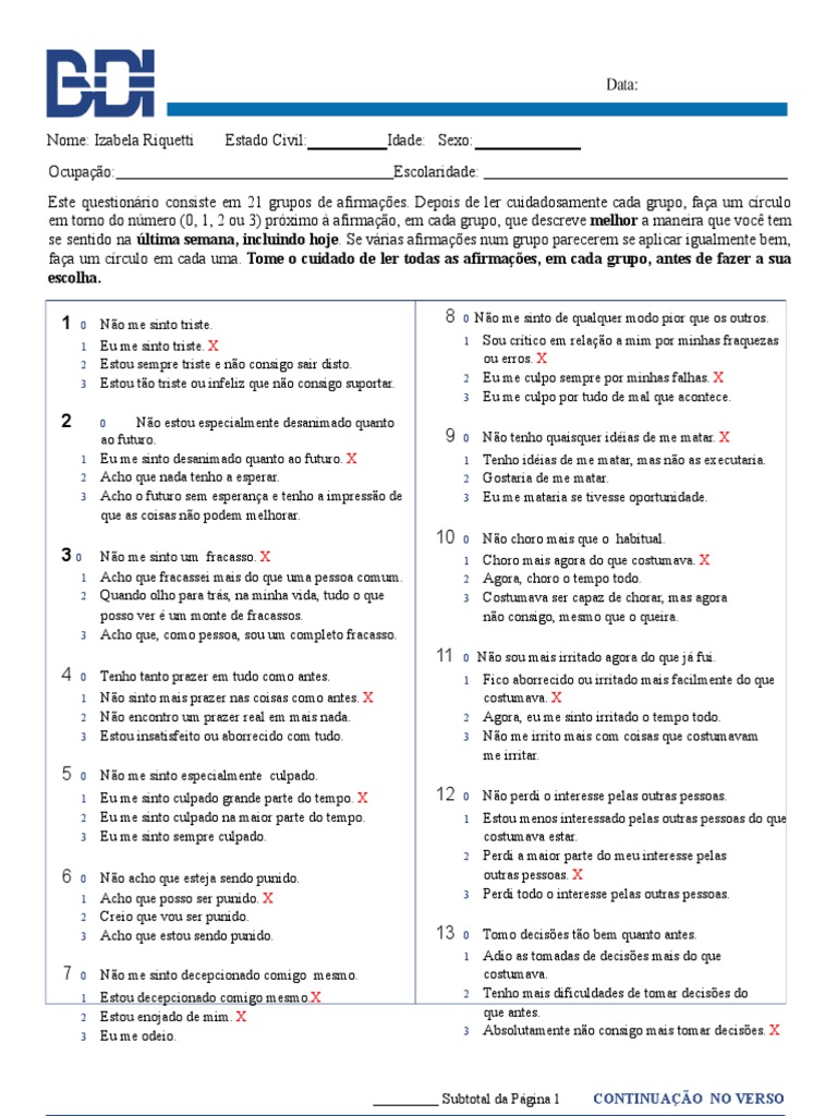 Escalas BDI | PDF