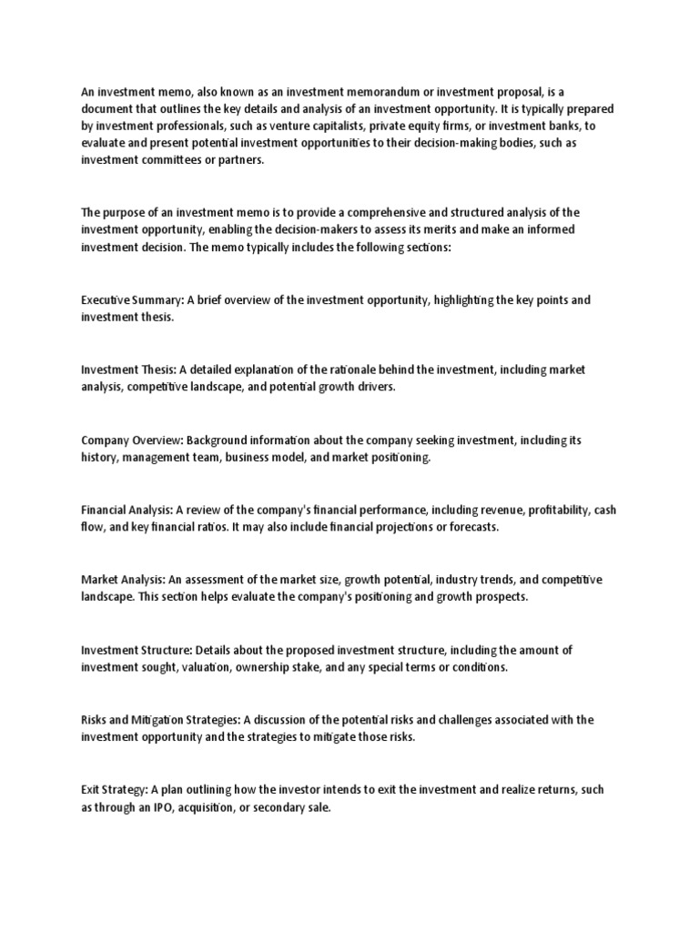 Investment Memo Guide for VCs | PDF