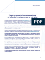 Plataforma para Actualizar Datos y Participar en La Elección Primaria en El Exterior Está Activ