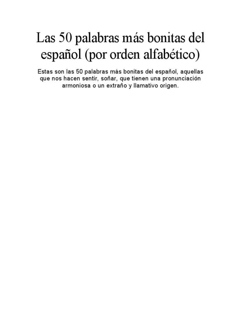 Las 50 Palabras Más Bonitas Del Español | PDF | Verano | Lengua española
