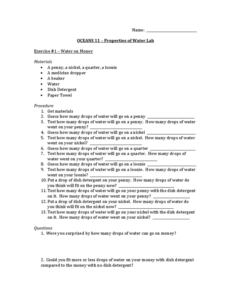 Properties of Water Lab IPP PDF Properties Of Water Coffee