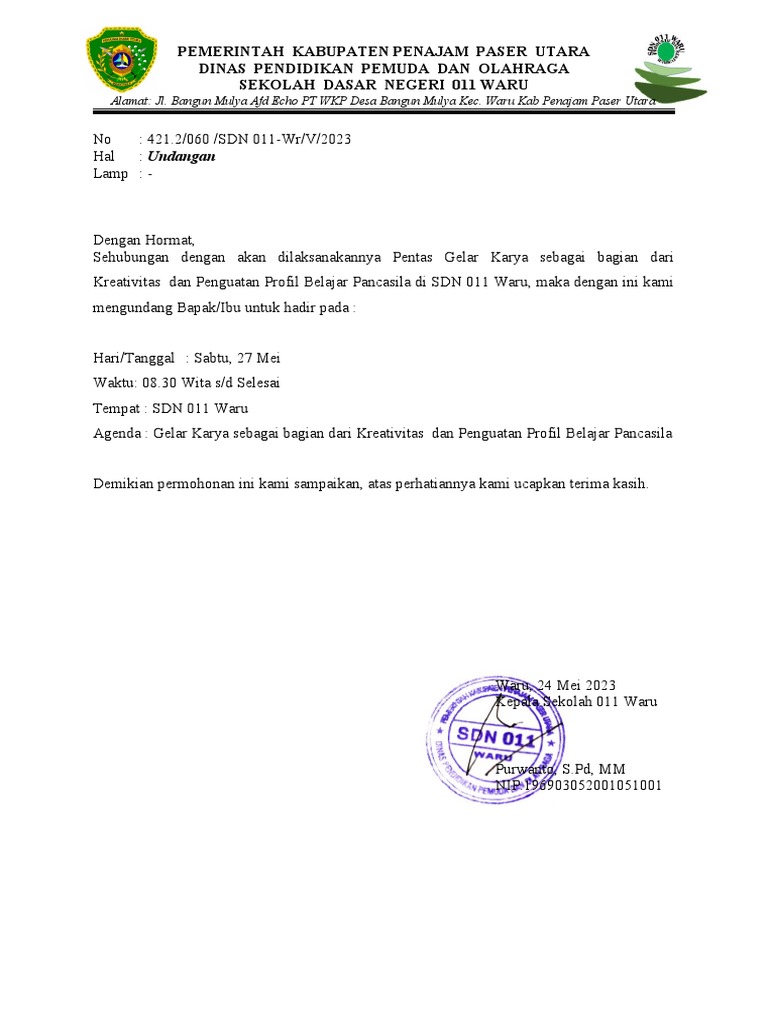 Surat pemberitahuan jam pulang sekolah pdf