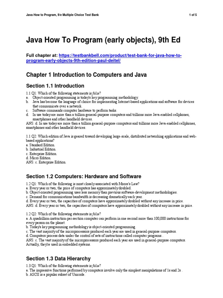Test bank for java how to program early objects 9th edition paul deitel