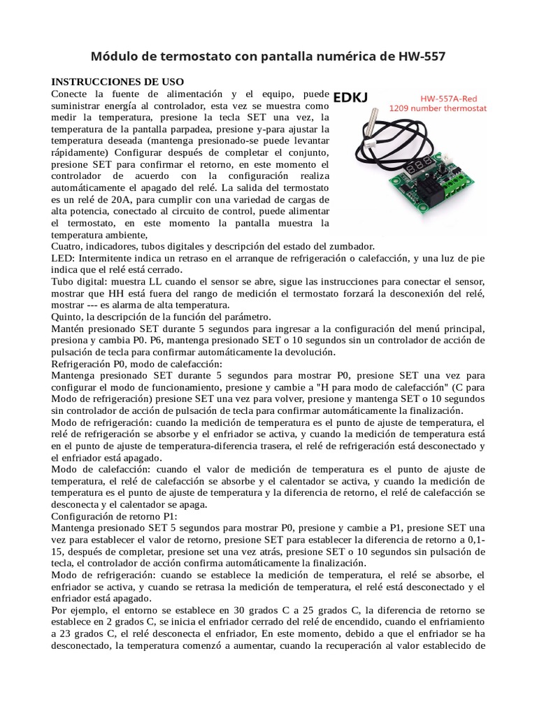 Modulo Termostato HW-557 | PDF | Termostato | Relé