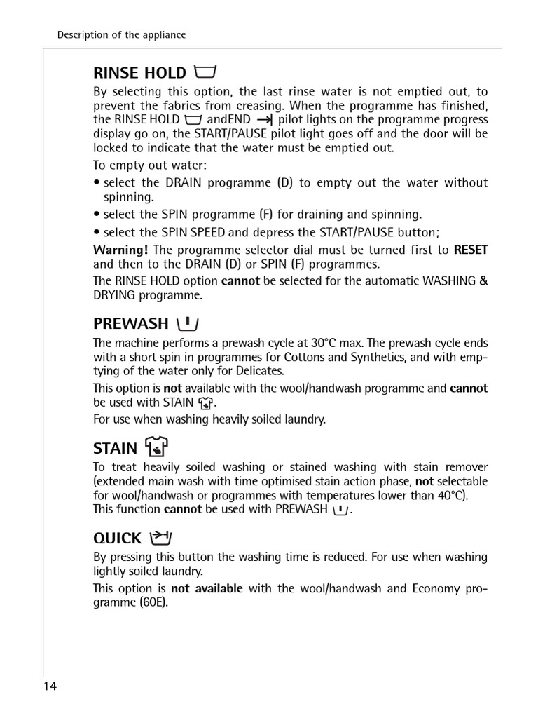 Rinse Hold Warning! The Programme Selector Dial Must Be Turned First