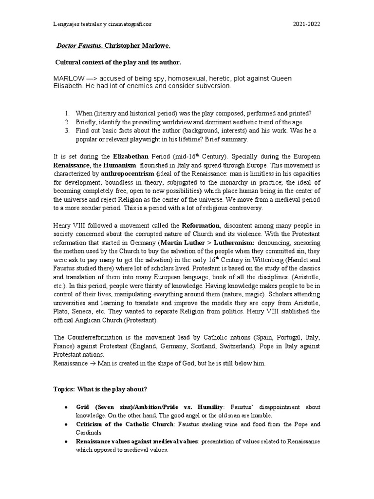 Reading Questions 1 Doctor Faustus PDF