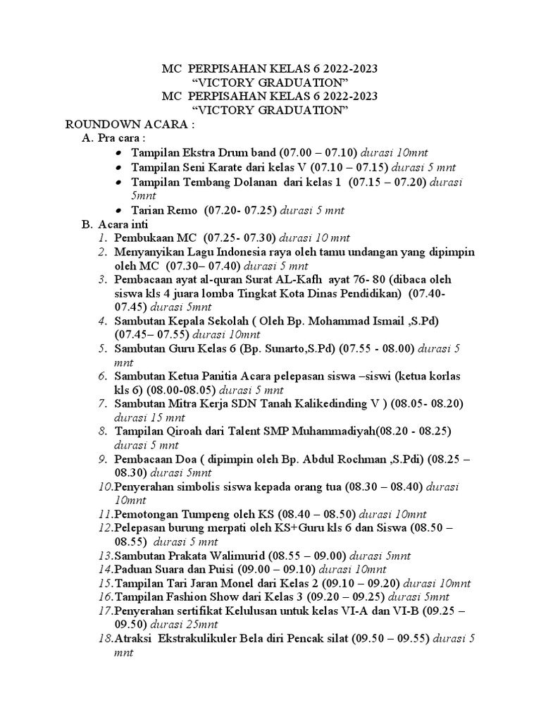MC Perpisahan Kelas 6 2021 | PDF