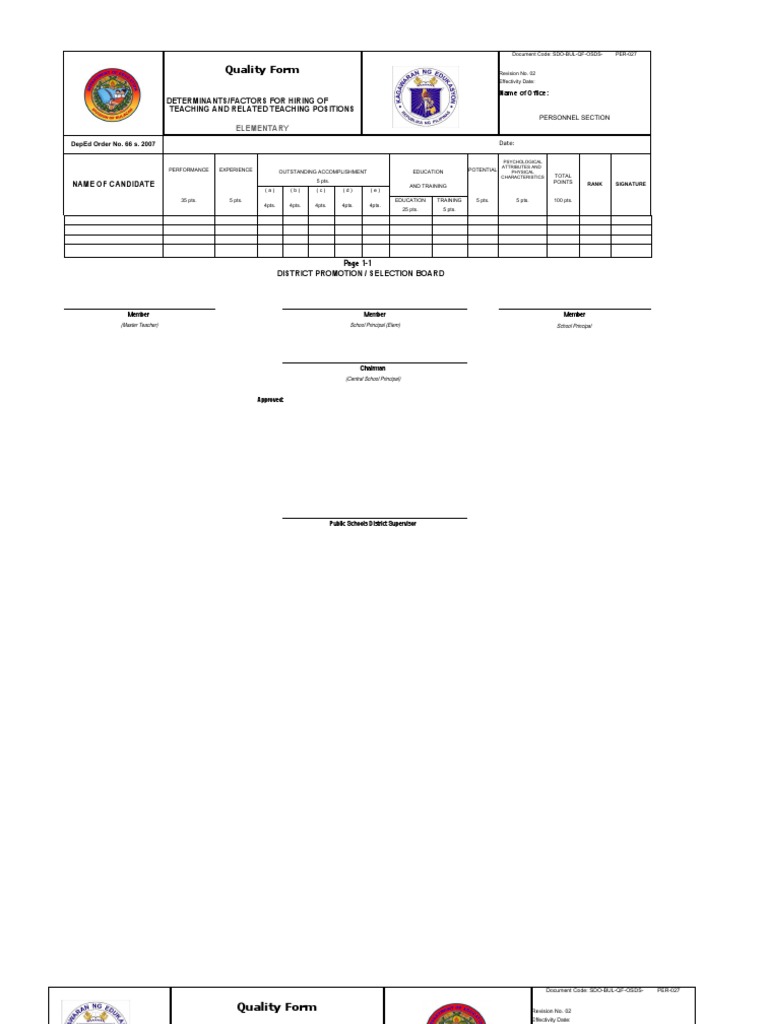 Score Sheet For Teacher Ranking | PDF