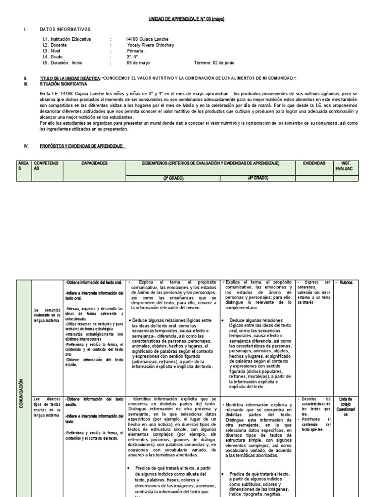 UNIDAD DE APRENDIZAJE N 3 MAYO 3º y 4º | PDF | Investigación ...