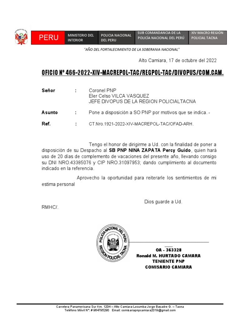 Oficio Pone A Disposicion | PDF