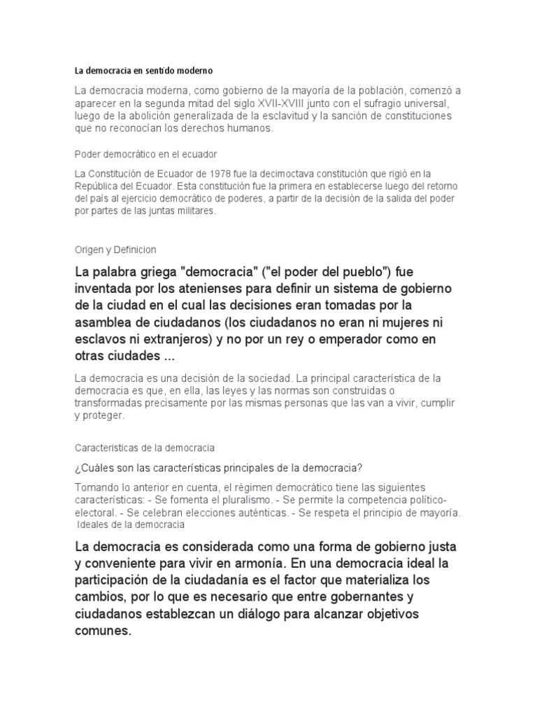 Características y origen de la democracia | PDF | Ciencias sociales ...