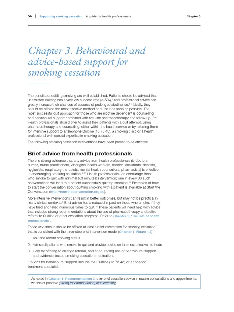 Chapter 3 Behavioural and Advice Based Support For Smoking Cessation