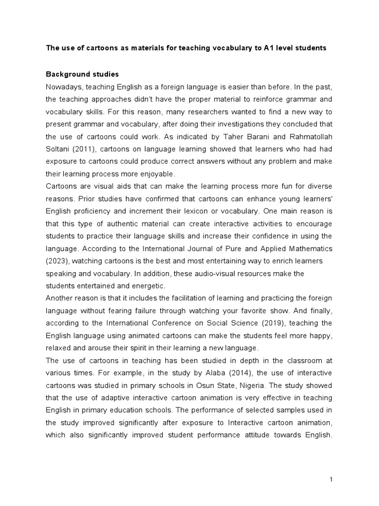 The Use of Cartoons As Teaching Materials For Teaching Vocabulary To