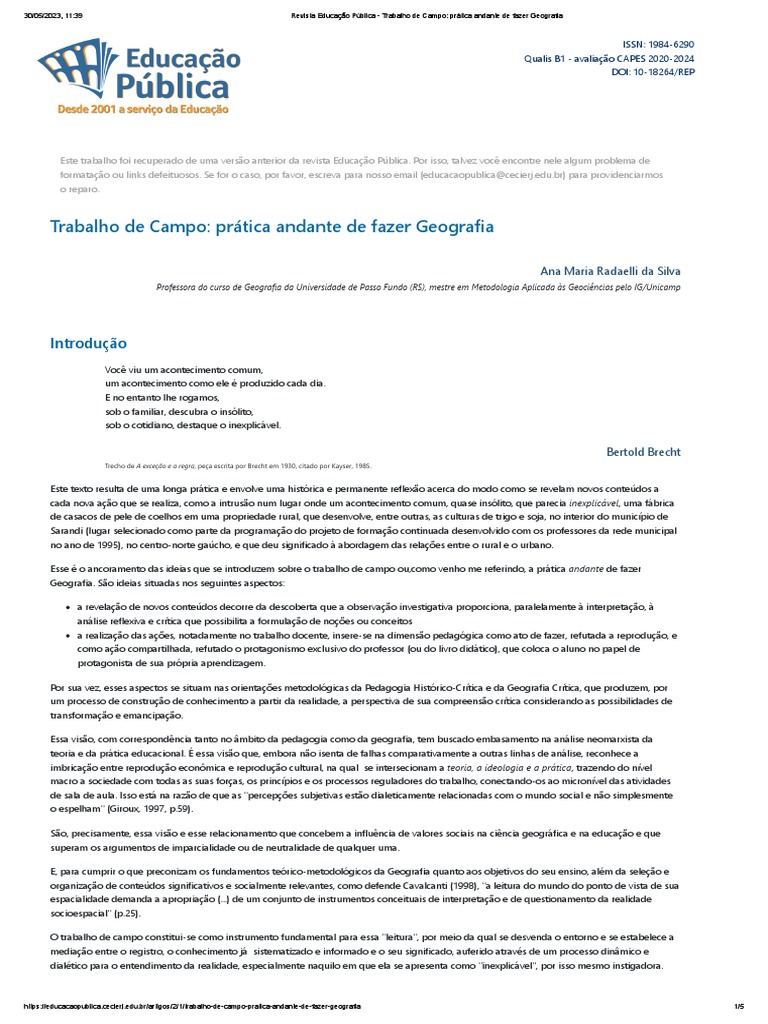 Trabalho de Campo em Geografia: Práticas e Reflexões | PDF | Geografia ...